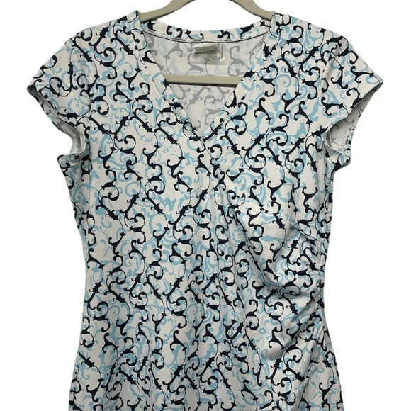 Athleta Faux Wrap Vine Scroll Nectar Dress Blue White size Small style 903732 - Picture 12 of 12